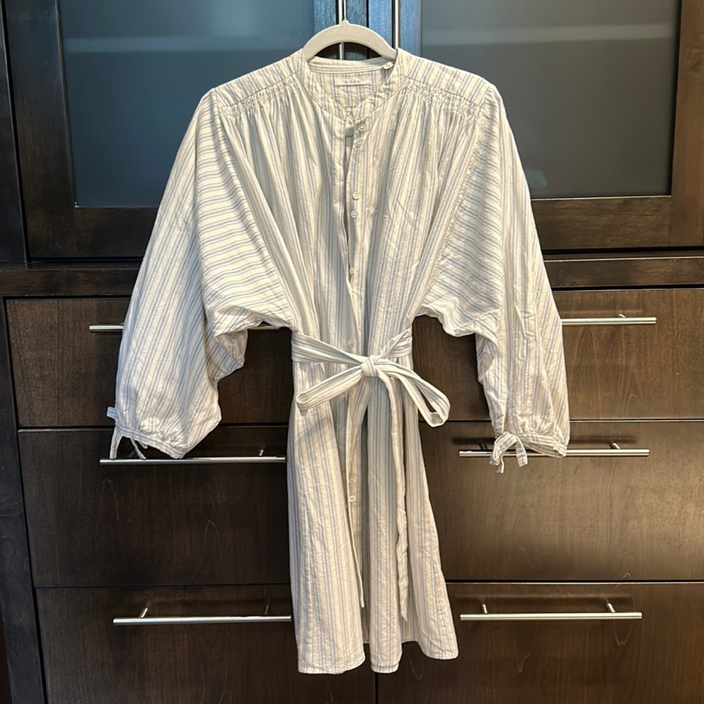 DOEN pinstripe mini shirtdress. Size M.